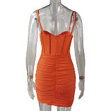 Women's Backless Straps Mesh Pleated Mini Club Dress MS-1302