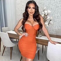 Women's Backless Straps Mesh Pleated Mini Club Dress MS-1302