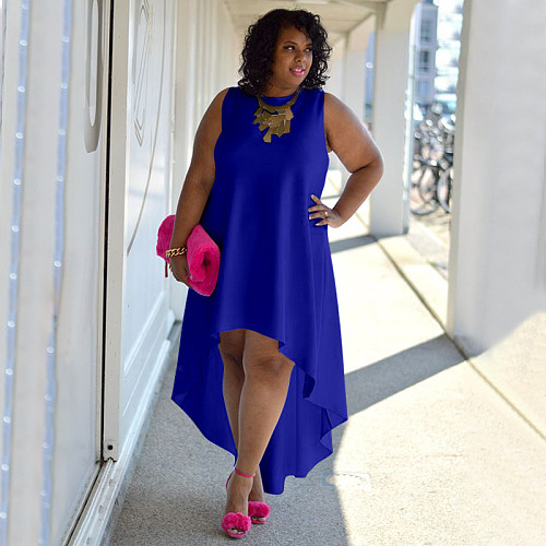 Casual Women Solid Color Round Neck Sleeveless Plus Size Dress NNWY-3042