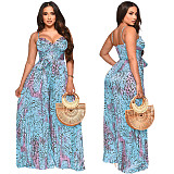 Fashion Printed Women Straps Pleated Wide-leg Jumpsuit YF-10481
