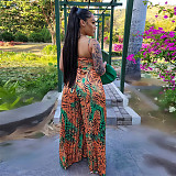 Fashion Printed Women Straps Pleated Wide-leg Jumpsuit YF-10481