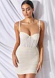 Women's Backless Straps Mesh Pleated Mini Club Dress MS-1302