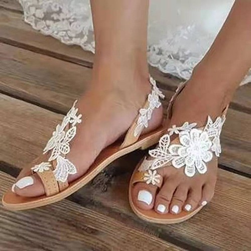 White Lace Flower Wedding Women's Flip Flops Sandals RS-3429