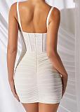 Women's Backless Straps Mesh Pleated Mini Club Dress MS-1302