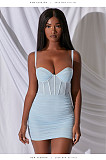 Women's Backless Straps Mesh Pleated Mini Club Dress MS-1302