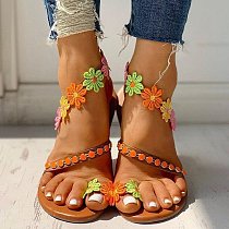 Women's Flat Sandals Dressy Colorful Flower Bohemia Clip Toe Ring Strappy Slip On Summer RS-9072