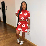 Women Print Short Sleeves Tops And Shorts Sporty 2 Piece Sets KANGYY-71393