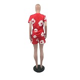 Women Print Short Sleeves Tops And Shorts Sporty 2 Piece Sets KANGYY-71393