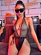 Women's Mesh Patchwork Black Patent Leather One-piece Sexy Lingerie YQ-8211