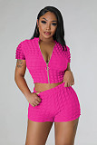 Fitness Zipper Jacket Crop Tops 2 Piece Short Sets YD-8689