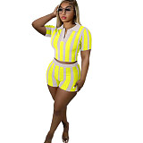 Striped Open Back Lace Up Crop Tops Shorts Set ORY-5238
