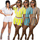 Striped Open Back Lace Up Crop Tops Shorts Set ORY-5238