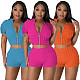 Fitness Zipper Jacket Crop Tops 2 Piece Short Sets YD-8689