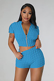 Fitness Zipper Jacket Crop Tops 2 Piece Short Sets YD-8689
