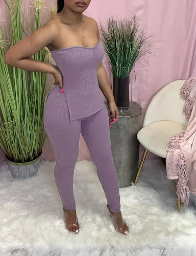 Women Sexy Sleeveless Sides Slit Top Pencil Pants 2 Piece Outfits MK-9275