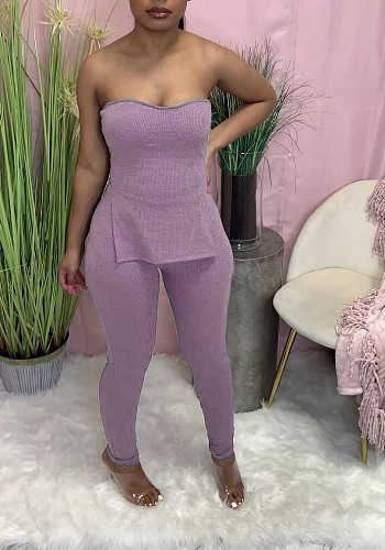 Women Sexy Sleeveless Sides Slit Top Pencil Pants 2 Piece Outfits MK-9275