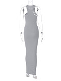 Sexy Lady Round Neck Sleeveless Solid Color Slim Long Dress BLG-D2C11244A