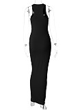 Sexy Lady Round Neck Sleeveless Solid Color Slim Long Dress BLG-D2C11244A