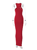Sexy Lady Round Neck Sleeveless Solid Color Slim Long Dress BLG-D2C11244A