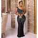 Sexy Women Single Shoulder Hot Drilling Black Long Dresses BY-6818