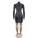 2024 Stylish Transparent Mesh Hot Drilling Party Mini Dress BY-6852