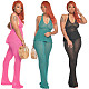 Sexy Halter Backless Solid Color Flared Pants Two Pieces Suits XT-0009