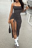 Solid Color Straps Split Folds Maxi Dresses RS-B202339