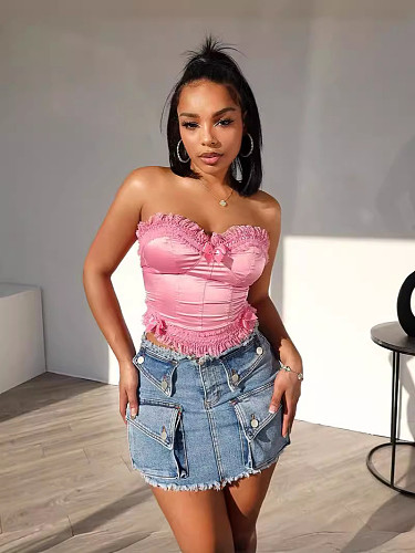Casual Girls Slim Stretch Denim Hip Wrap Short Skirt YUN-51070
