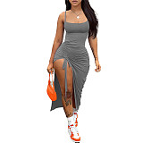 Solid Color Straps Split Folds Maxi Dresses RS-B202339