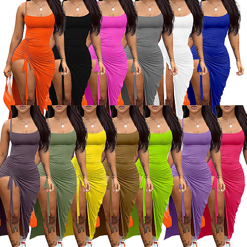 Solid Color Straps Split Folds Maxi Dresses RS-B202339