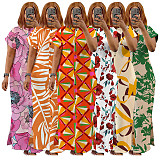 Elegant Ladies Printed Stand Collar Slit Large Size Long Dresses NNWY-7976