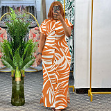 Elegant Ladies Printed Stand Collar Slit Large Size Long Dresses NNWY-7976