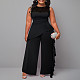 2024 Elegant Women Lace Patchwork Loose Straight Large Size Jumpsuit NNWY-3047