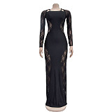 Sexy Backless Patchwork Solid Color Slim Long Party Dresses BY-6865