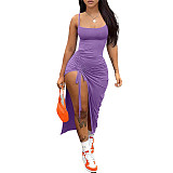 Solid Color Straps Split Folds Maxi Dresses RS-B202339