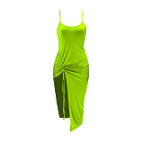 Solid Color Straps Split Folds Maxi Dresses RS-B202339