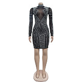 2024 Stylish Transparent Mesh Hot Drilling Party Mini Dress BY-6852