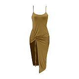 Solid Color Straps Split Folds Maxi Dresses RS-B202339