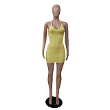 Sexy Low-cut Straps Halter Backless Mini Bodycon Dress XT-8856