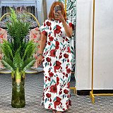 Elegant Ladies Printed Stand Collar Slit Large Size Long Dresses NNWY-7976