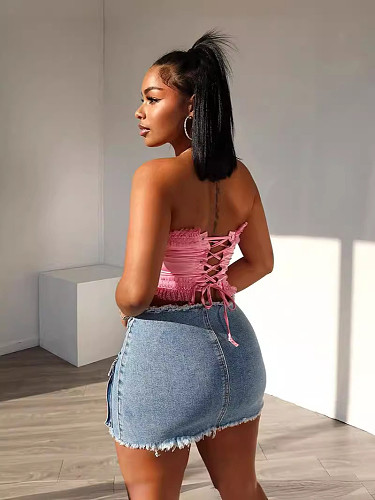 Casual Girls Slim Stretch Denim Hip Wrap Short Skirt YUN-51070