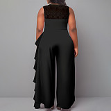2024 Elegant Women Lace Patchwork Loose Straight Large Size Jumpsuit NNWY-3047