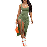Solid Color Straps Split Folds Maxi Dresses RS-B202339