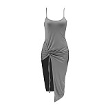 Solid Color Straps Split Folds Maxi Dresses RS-B202339