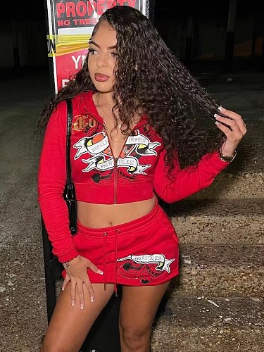 2024 Fashion Printed Women Hoodies And Mini Skirts 2 Pieces Sets RS-XH901