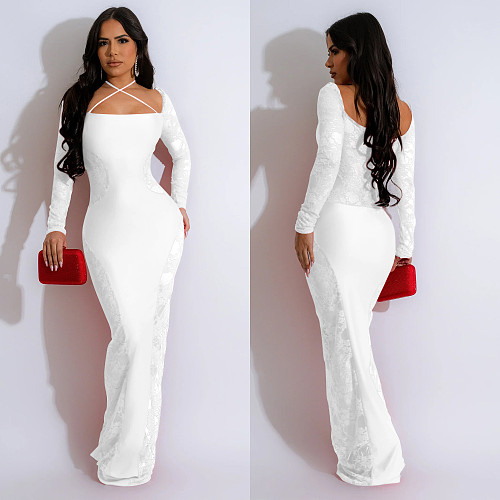 Sexy Backless Patchwork Solid Color Slim Long Party Dresses BY-6865