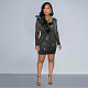 Stylish Women Hot Drilling Mesh Feather Patchwork Slim Club Dress BY-6846