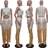 Gradient Knitted Tassel Two Piece Pants Set TR-1263