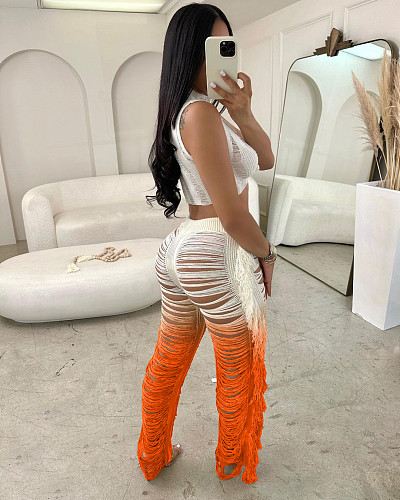 Gradient Knitted Tassel Two Piece Pants Set TR-1263