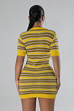 Fashion Women Stripes Knitted Round Neck Slim Mini Dress OSM-4410